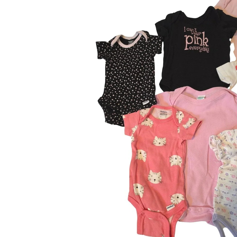 Mixed Lot of 9 Onesies and Bodysuits  Pink Orange Black NB-3Ms‎